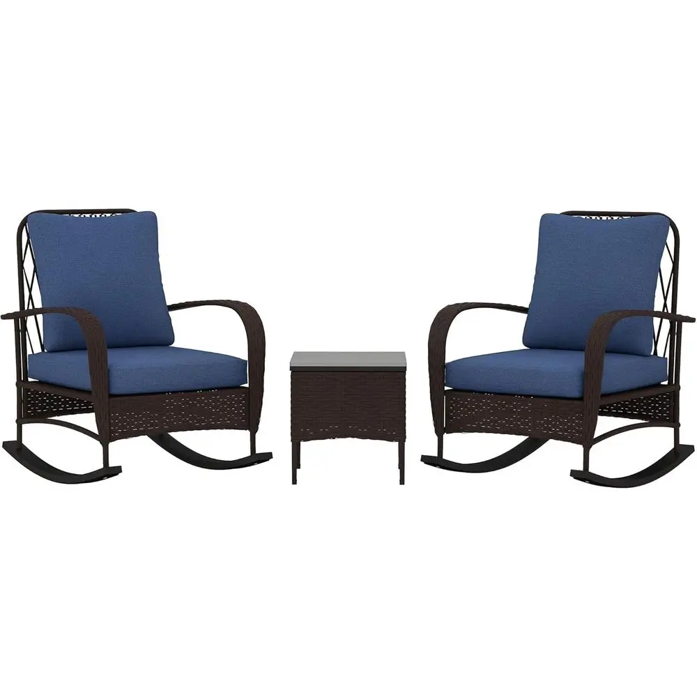 Outdoor Furniture Metal Chairs - 3-delige wicker tuinmeubelset met PE-rattan schommelstoelen,
