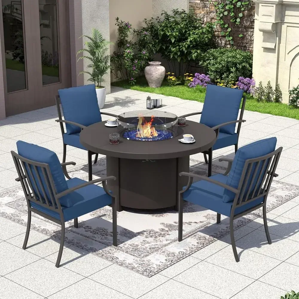 Outdoor Furniture And Fire Pit - 5-delige tuinmeubelset met ronde vuurtafel en