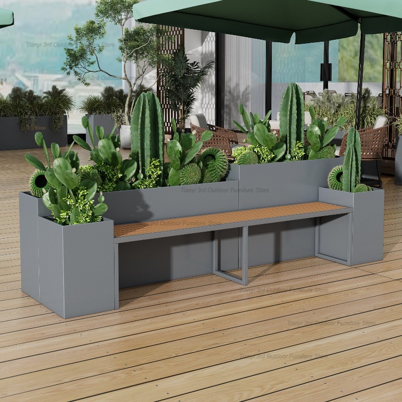 Outdoor Furniture Metal Chairs - Nordic roestvrijstalen plantenbakbank Mall bloembed Buitenzitplaats