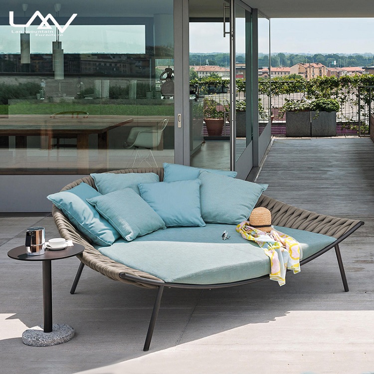Outdoor Daybed Sofa - Modern buitenmeubilair van gevlochten touw, ronde