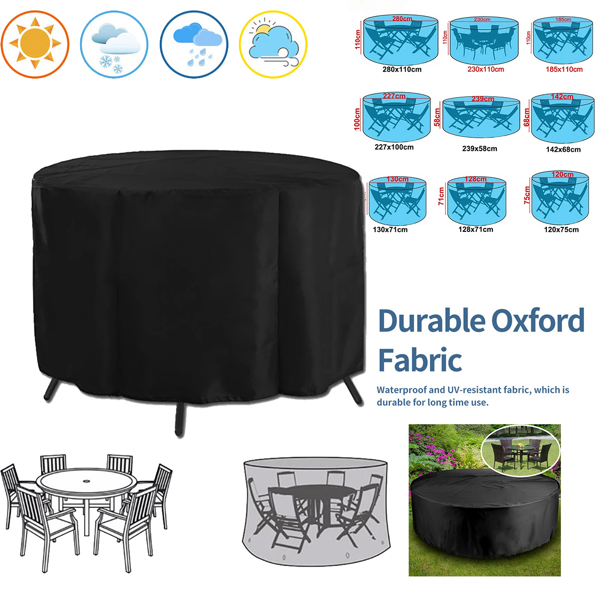 Outdoor Furniture Varnish - Ronde hoes voor tuinmeubelen, waterdicht, Oxford