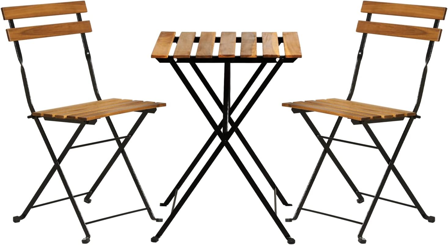 Outdoor Furniture One Piece - Natuurhouten 3-delige opvouwbare bistroset voor op