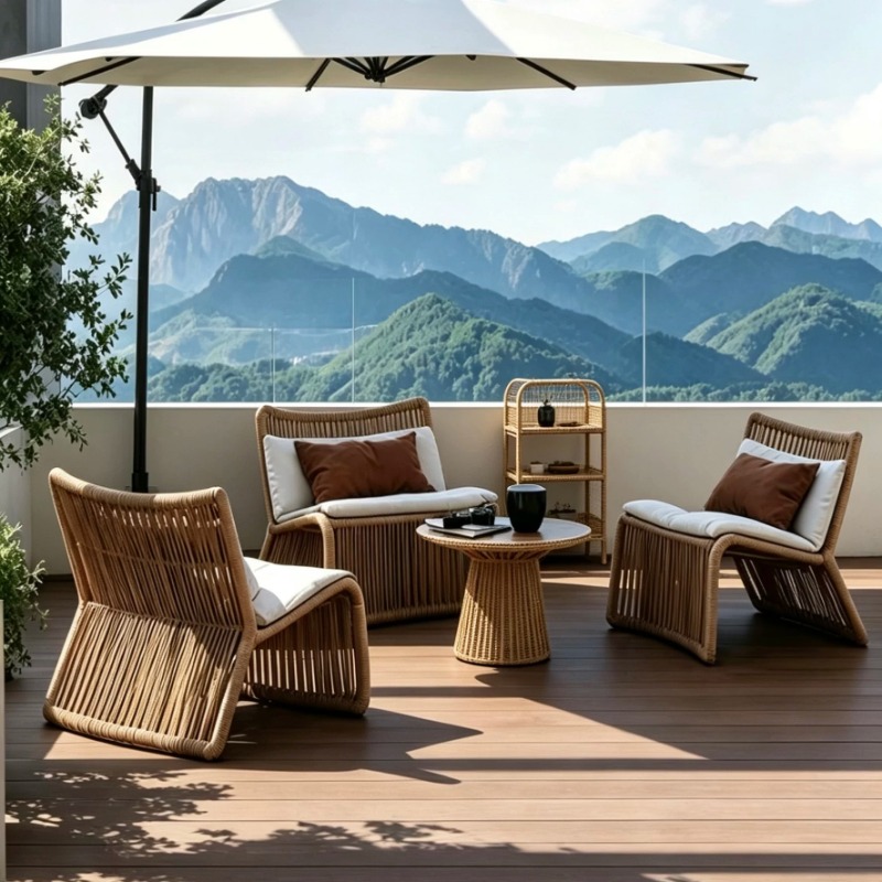 Outdoor Furniture One Piece - Noordse outdoor rotan stoel, driedelige zonnetuin