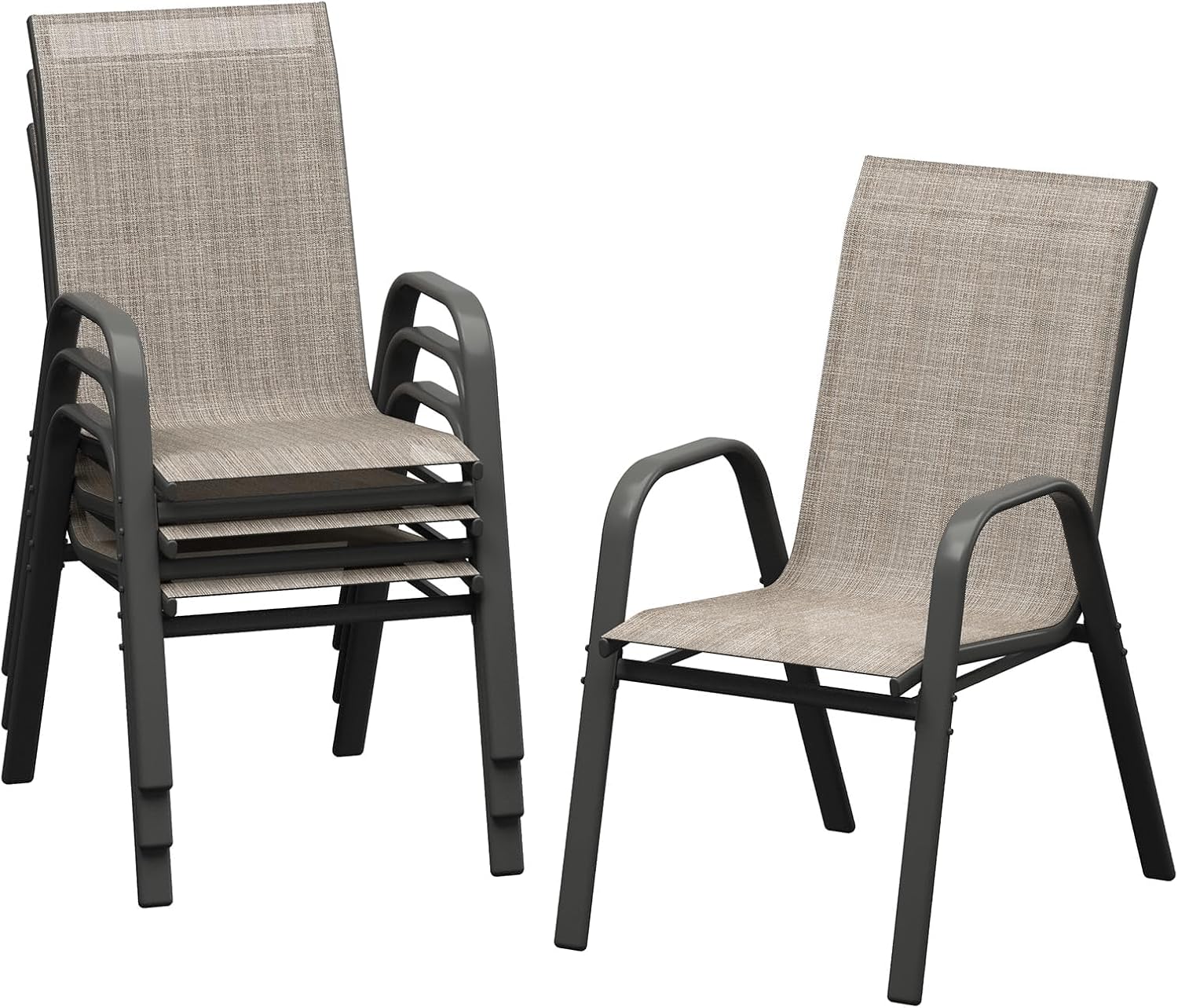 Outdoor Furniture Metal Chairs - Tuinstoelenset van 4, stapelbare buitenstoelen met