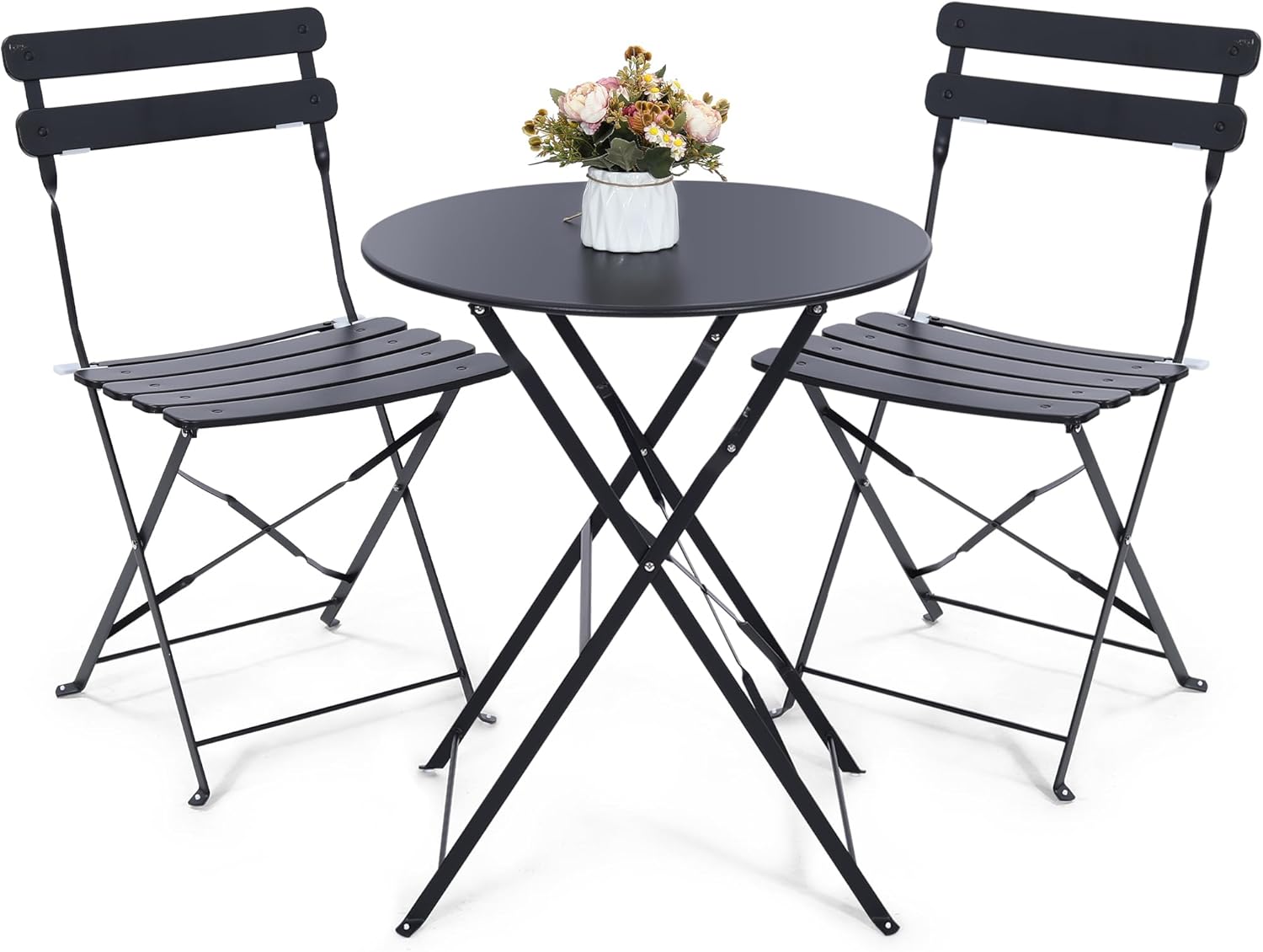 Outdoor Furniture One Piece - Ruimtebesparende zwarte 3-delige opvouwbare bistroset voor