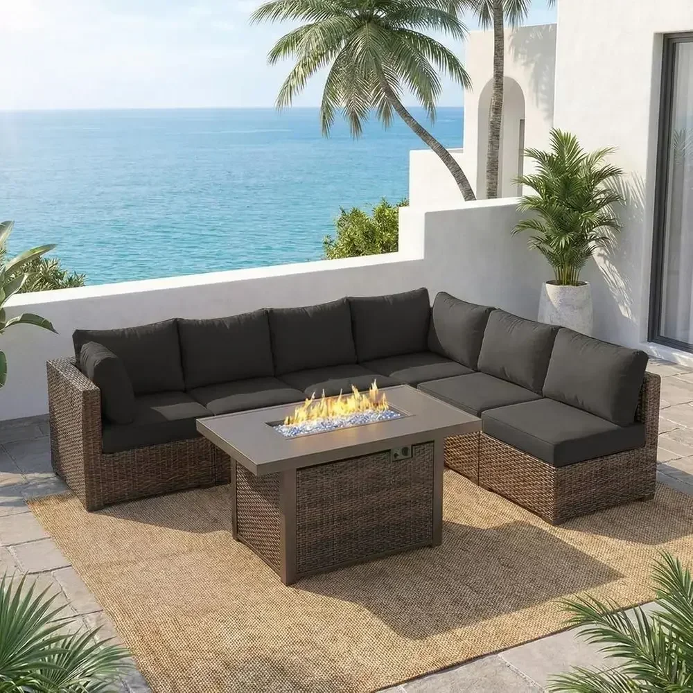 Outdoor Furniture And Fire Pit - 7-delige tuinmeubelset met 42 cm vuurplaats,