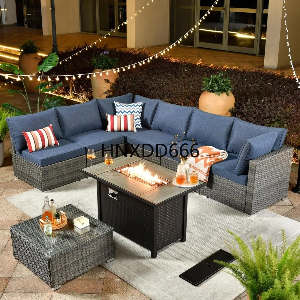 Outdoor Furniture And Fire Pit - 8-delige tuinmeubelset voor buiten met vuurtafel,