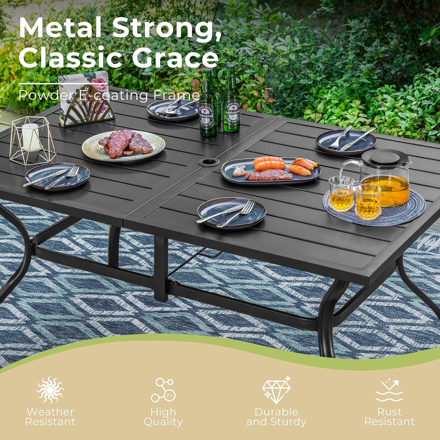Buiten metalen eettafel, recht - Outdoor Furniture One Piece recensie en prijs
