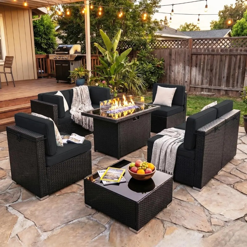 8-delige patio wicker sectione - Outdoor Furniture And Fire Pit recensie en prijs