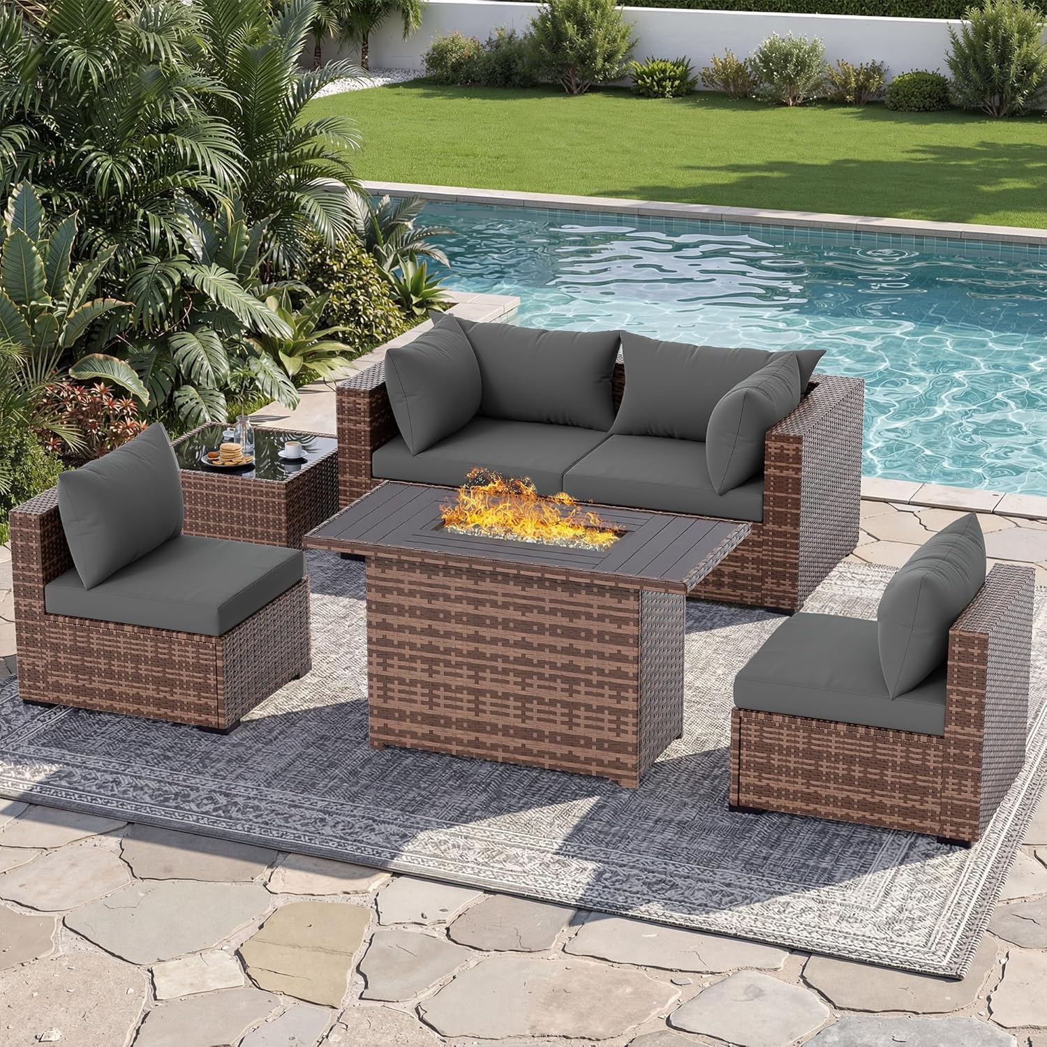 5-delige sectionele loungeset  - Outdoor Furniture And Fire Pit recensie en prijs