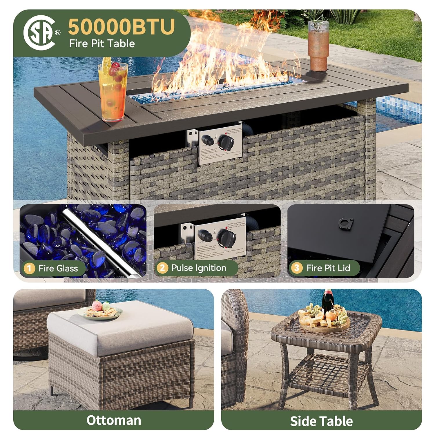 7-delige rieten terrasset met  - Outdoor Furniture And Fire Pit recensie en prijs