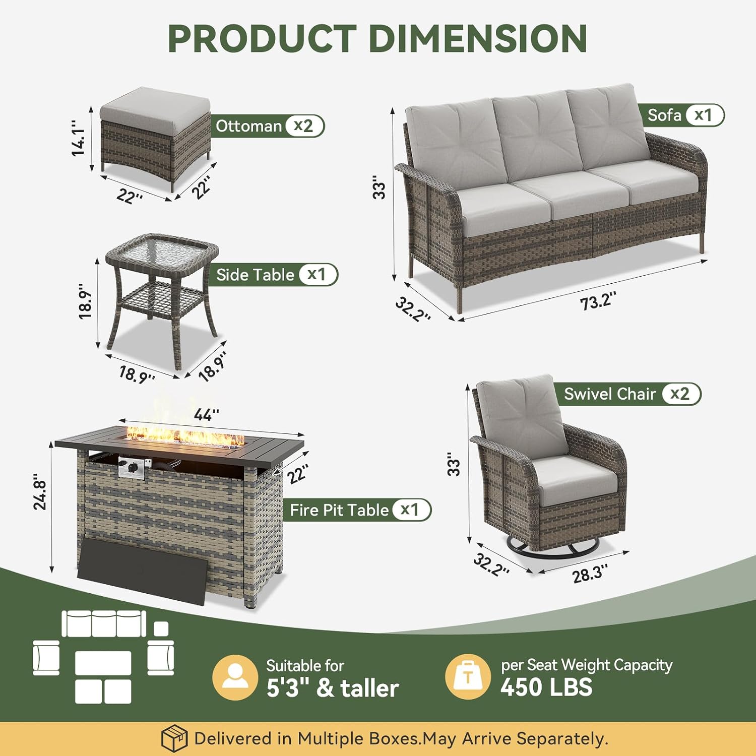 7-delige rieten terrasset met  - Outdoor Furniture And Fire Pit recensie en prijs